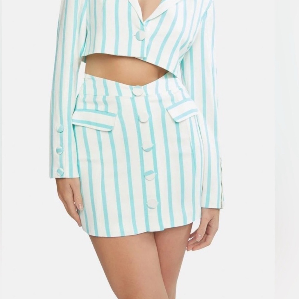 For the Love & Lemons | Janelle | Striped | Mini Skirt | Buttons| Linen | Size M